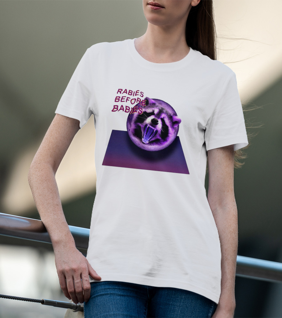 Rabies Before Babies Raccoon Spherical Illusion T-Shirt