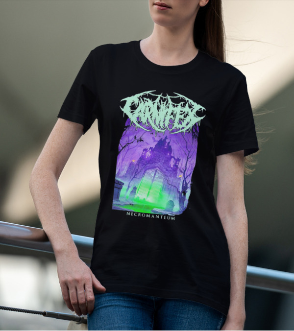 Carnifex Necromanteum Haunted Gothic Castle With Glowing Green And Purple Portal T-Shirt