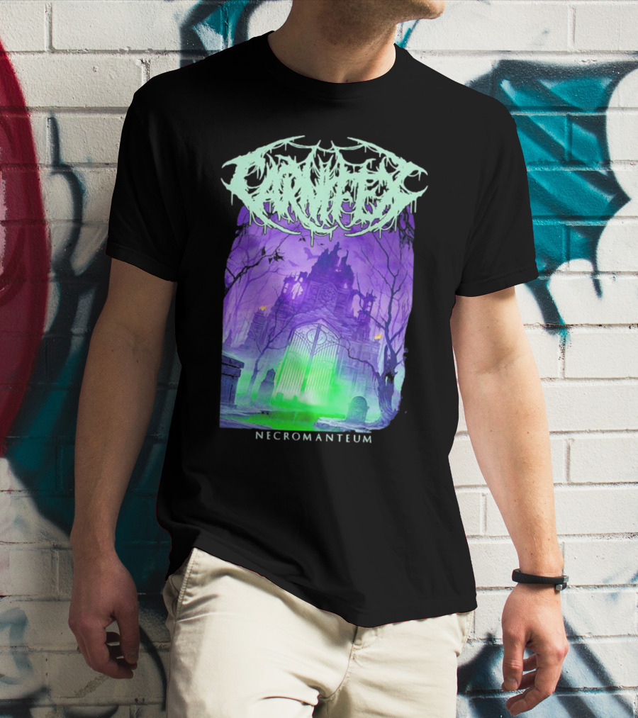 Carnifex Necromanteum Haunted Gothic Castle With Glowing Green And Purple Portal T-Shirt