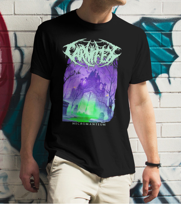 Carnifex Necromanteum Haunted Gothic Castle With Glowing Green And Purple Portal T-Shirt