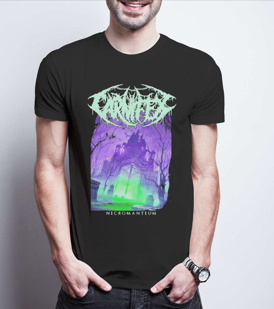 Carnifex Necromanteum Haunted Gothic Castle With Glowing Green And Purple Portal T-Shirt