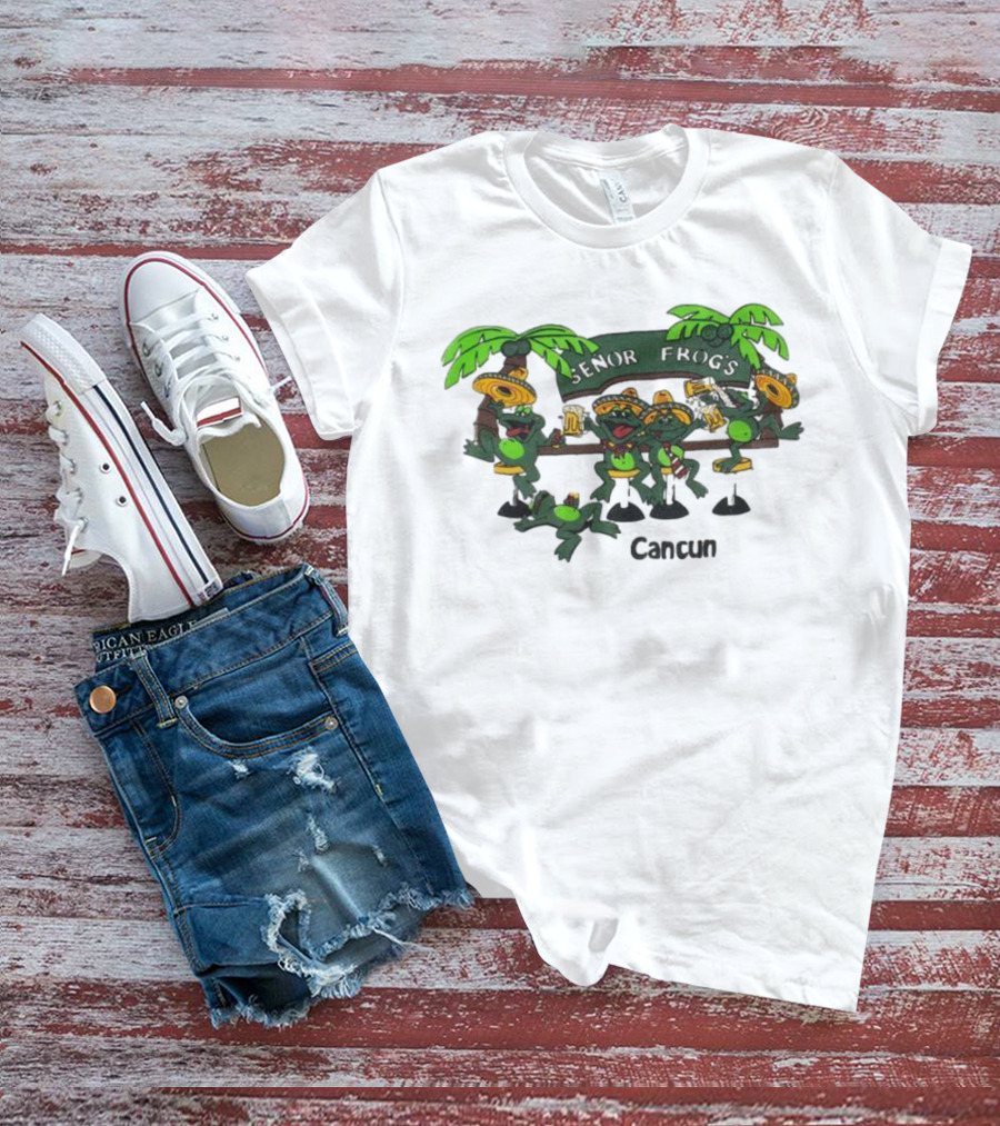 Señor Frog’s Cancun Mexico Palm Trees And Frogs With Sombreros T-Shirt