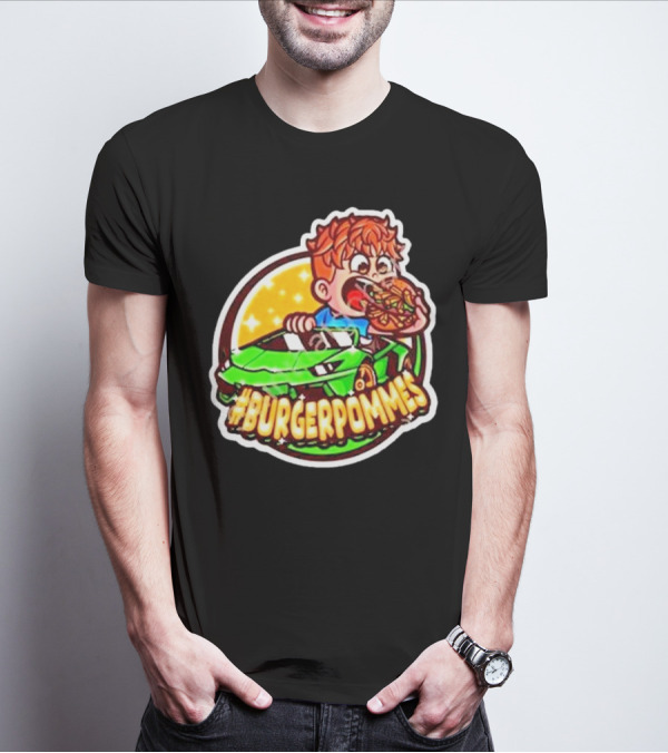 Lukas Eating Burger In Green Car #Burgerpommes T-Shirt