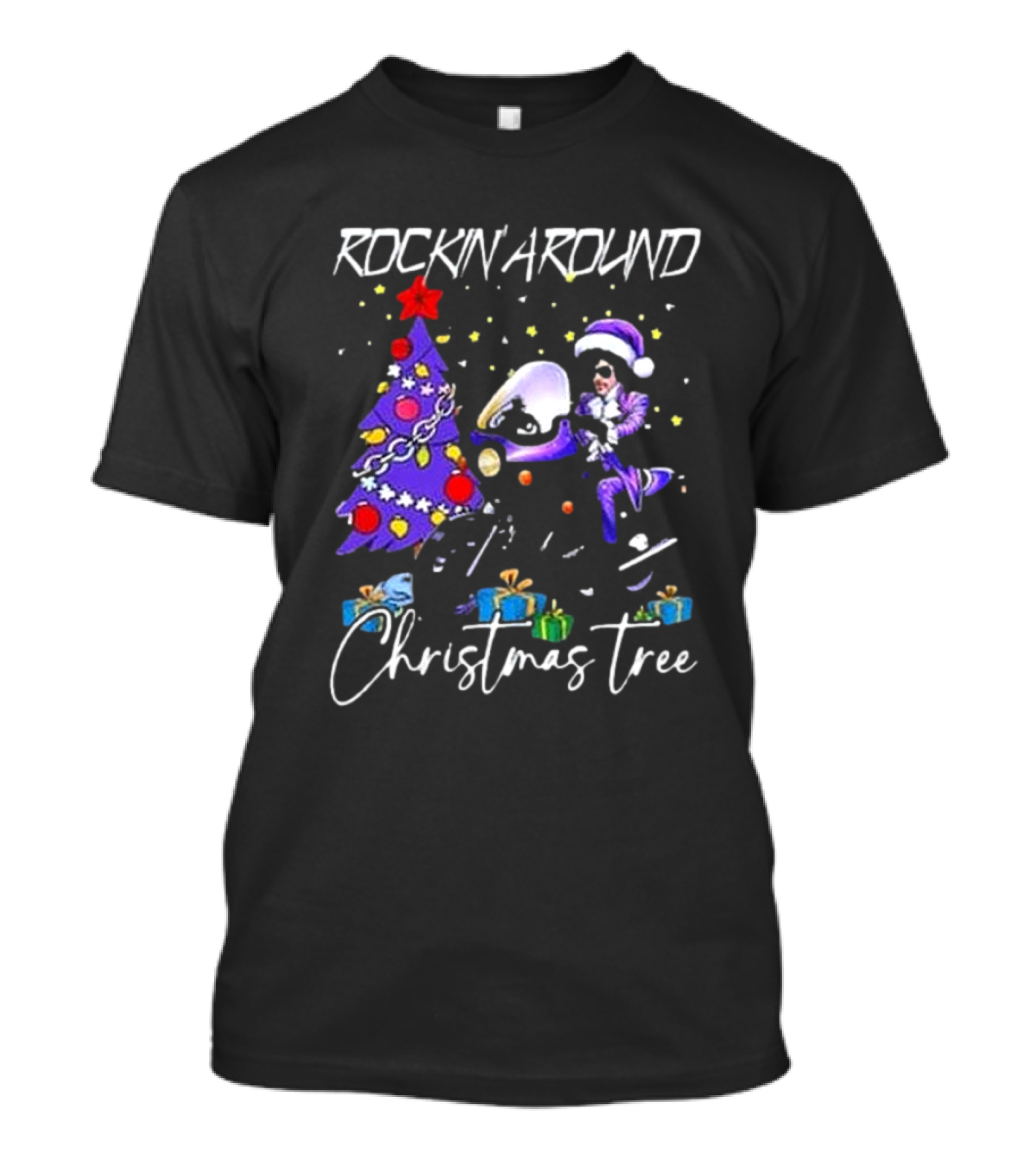 Rockin' Around Christmas Tree In Purple Outfit With Holiday Gifts T-Shirt