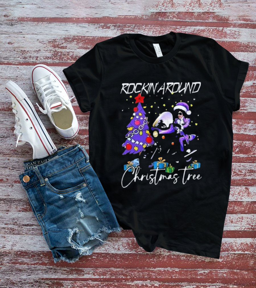 Rockin' Around Christmas Tree In Purple Outfit With Holiday Gifts T-Shirt