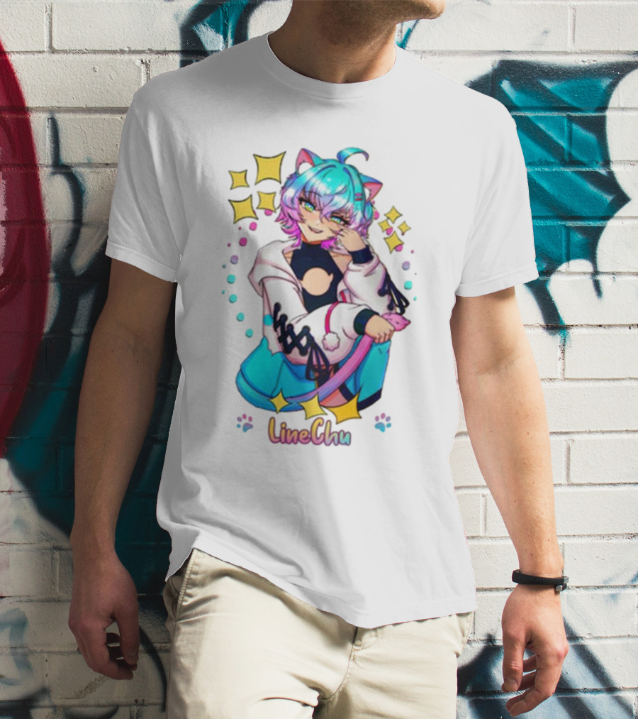 LineChu Glimmer Anime Character With Cat Ears And Colorful Pastel Aesthetic T-Shirt