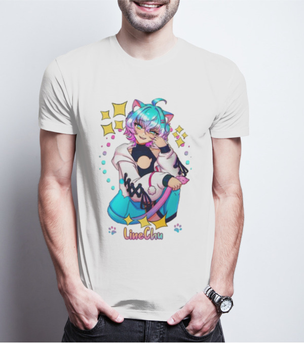LineChu Glimmer Anime Character With Cat Ears And Colorful Pastel Aesthetic T-Shirt