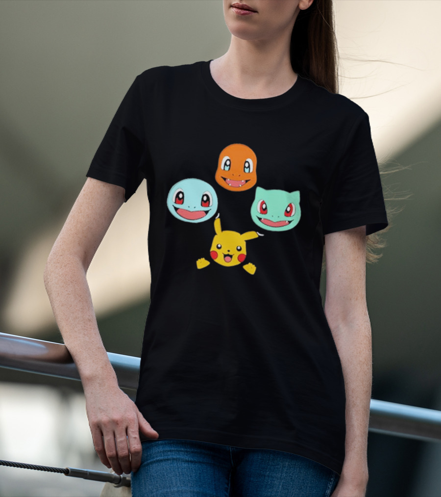 Pokemon Bohemian Rhapsody Charmander Squirtle Bulbasaur Pikachu Faces T-Shirt