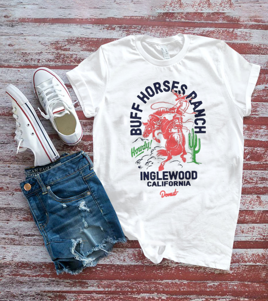Buff Horses Ranch Howdy Inglewood California Donut T-Shirt