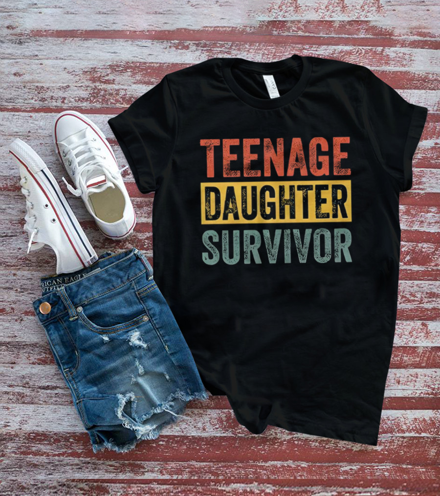 Teenage Daughter Survivor Retro Text T-Shirt