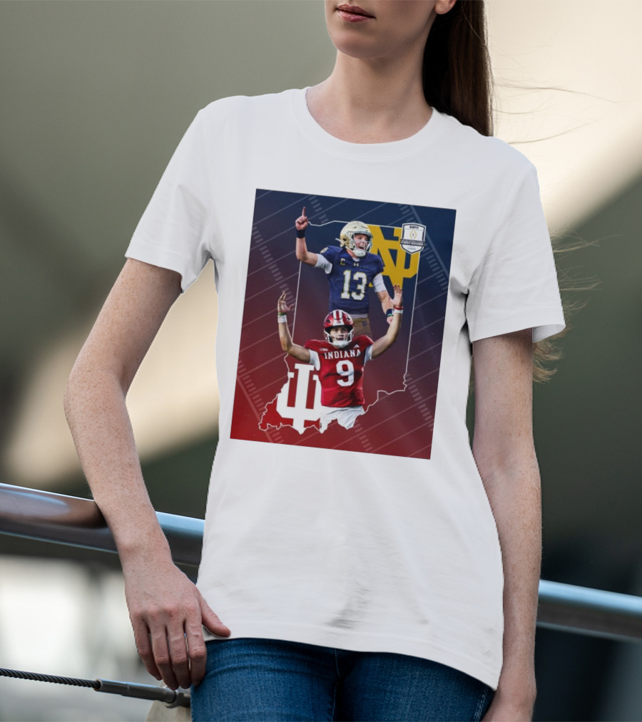 Indiana Hoosiers Versus Notre Dame Fighting Irish 12-Team CFP Friday Matchup T-Shirt