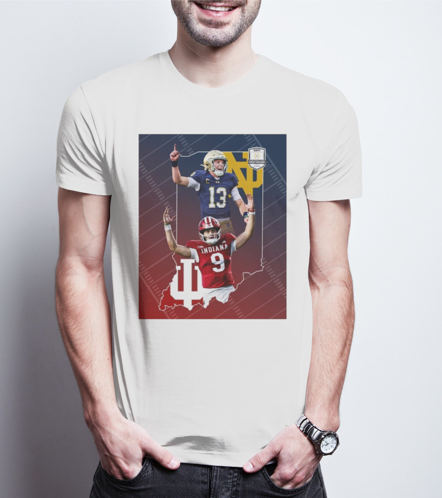 Indiana Hoosiers Versus Notre Dame Fighting Irish 12-Team CFP Friday Matchup T-Shirt