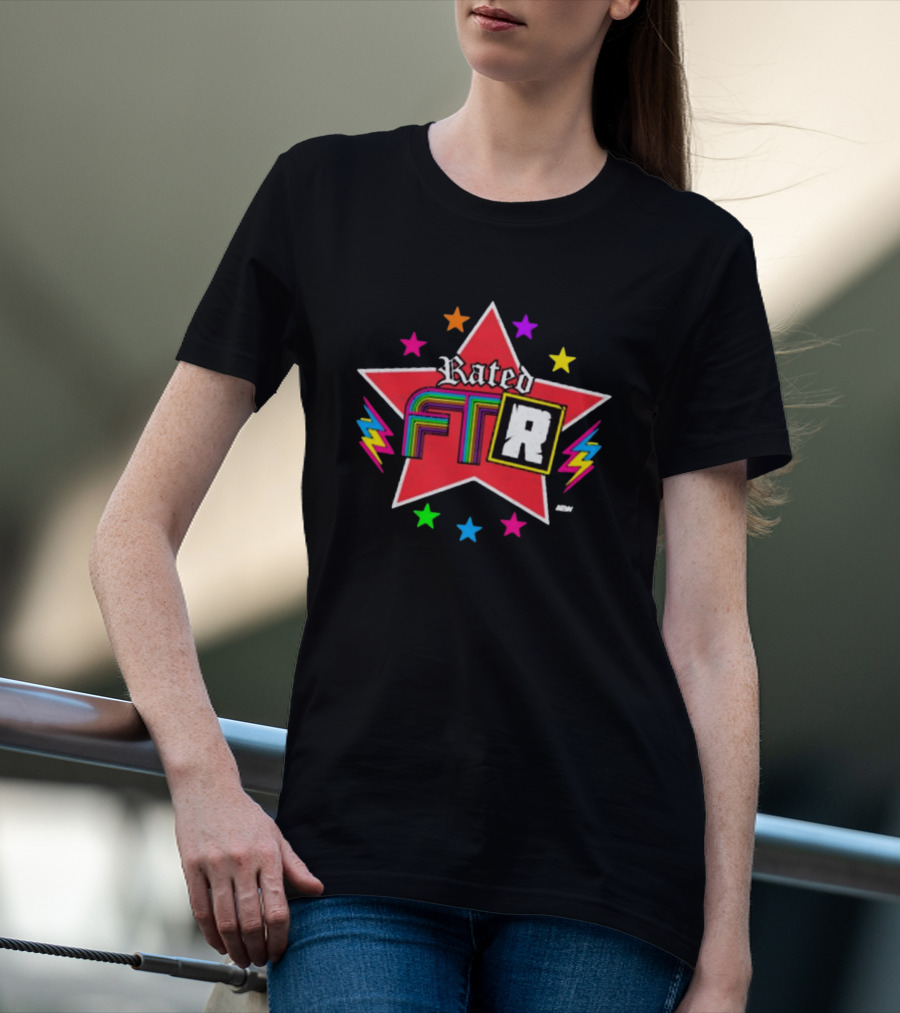 Rated FTR Adam Copeland AEW Star With Lightning And Colorful Retro Stars T-Shirt