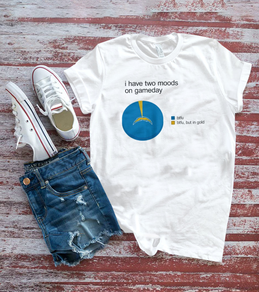 Los Angeles Chargers Two Moods On Gameday Btfu But In Gold T-Shirt