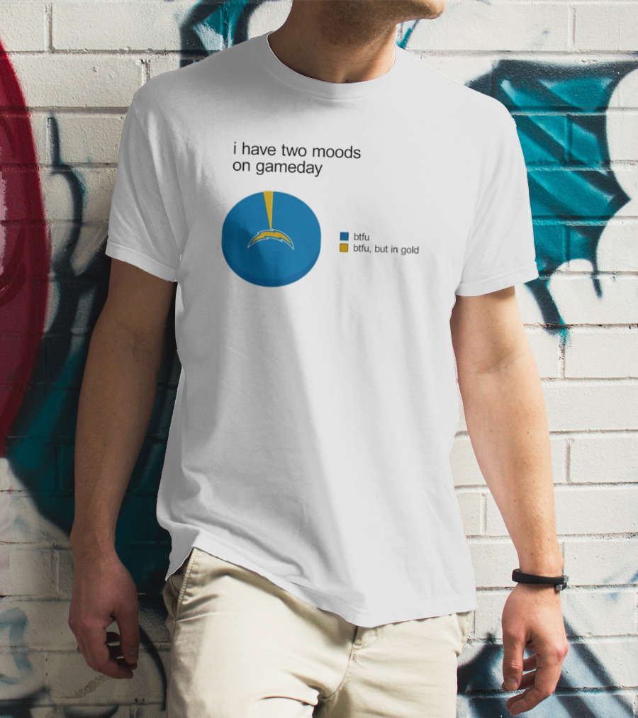 Los Angeles Chargers Two Moods On Gameday Btfu But In Gold T-Shirt