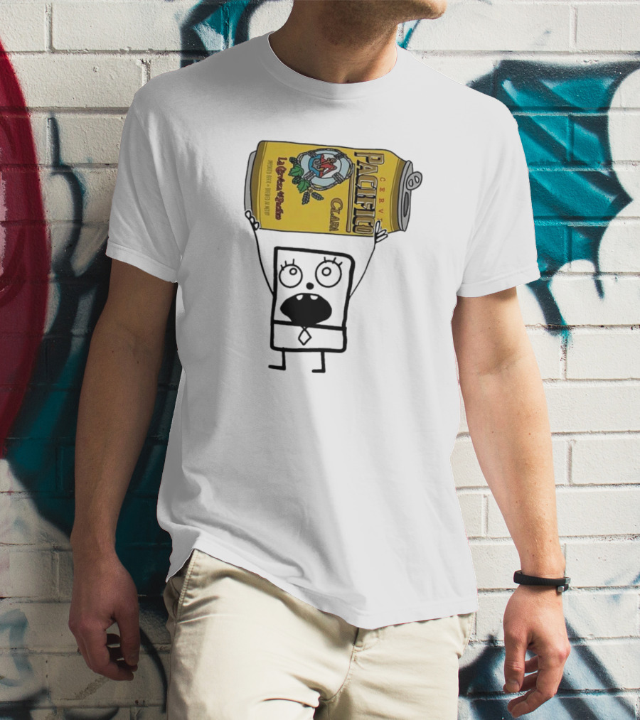 Doodlebob Holding Pacifico Clara La Cerveza Del Pacifico Beer Can T-Shirt
