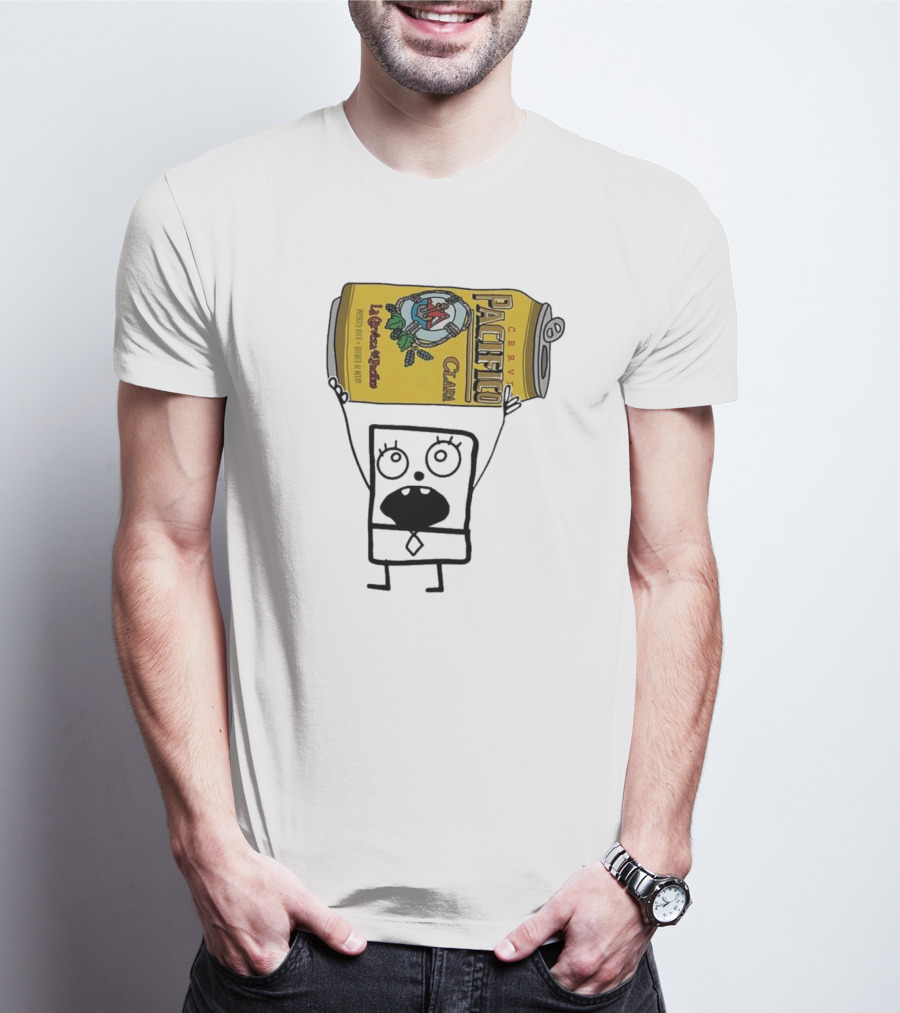 Doodlebob Holding Pacifico Clara La Cerveza Del Pacifico Beer Can T-Shirt
