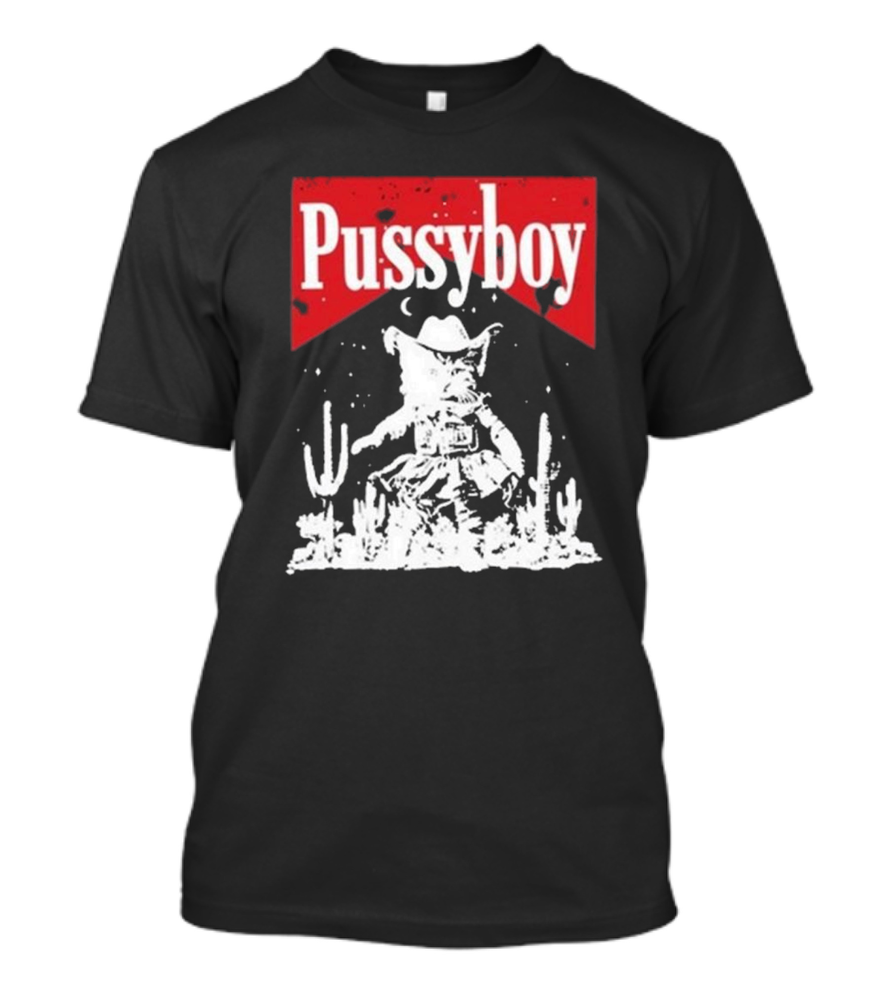 Ezramichelmusic Pussyboy Western Cat Cactus Night Scene T-Shirt