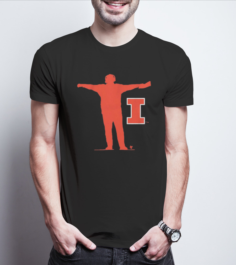 Illinois Fighting Illini Football Coach Silhouette And Iconic I T-Shirt