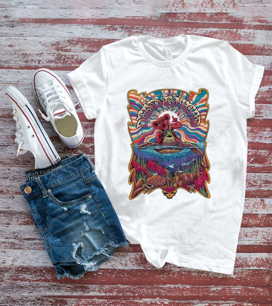 Dead Ahead Festival January 10 2025 Riviera Cancún Mexico Vibrant Turtle And Dancing Bear Psychedelic T-Shirt