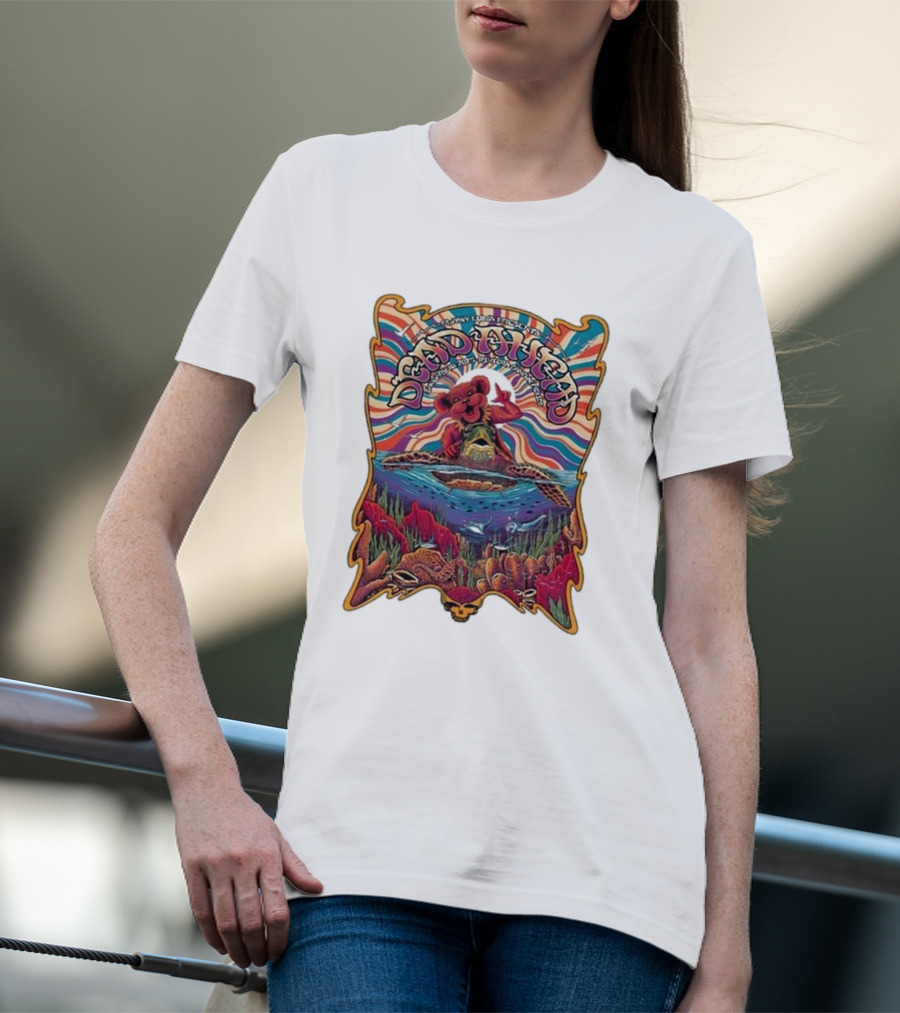 Dead Ahead Festival January 10 2025 Riviera Cancún Mexico Vibrant Turtle And Dancing Bear Psychedelic T-Shirt