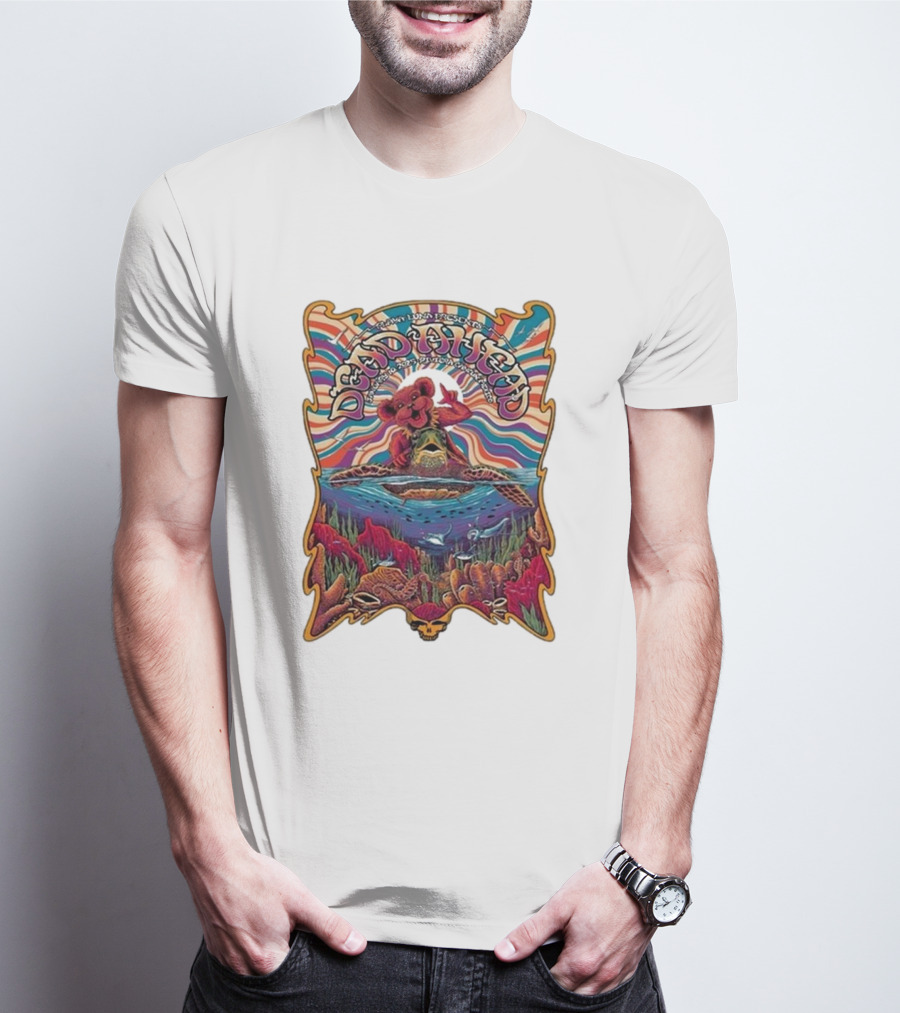 Dead Ahead Festival January 10 2025 Riviera Cancún Mexico Vibrant Turtle And Dancing Bear Psychedelic T-Shirt