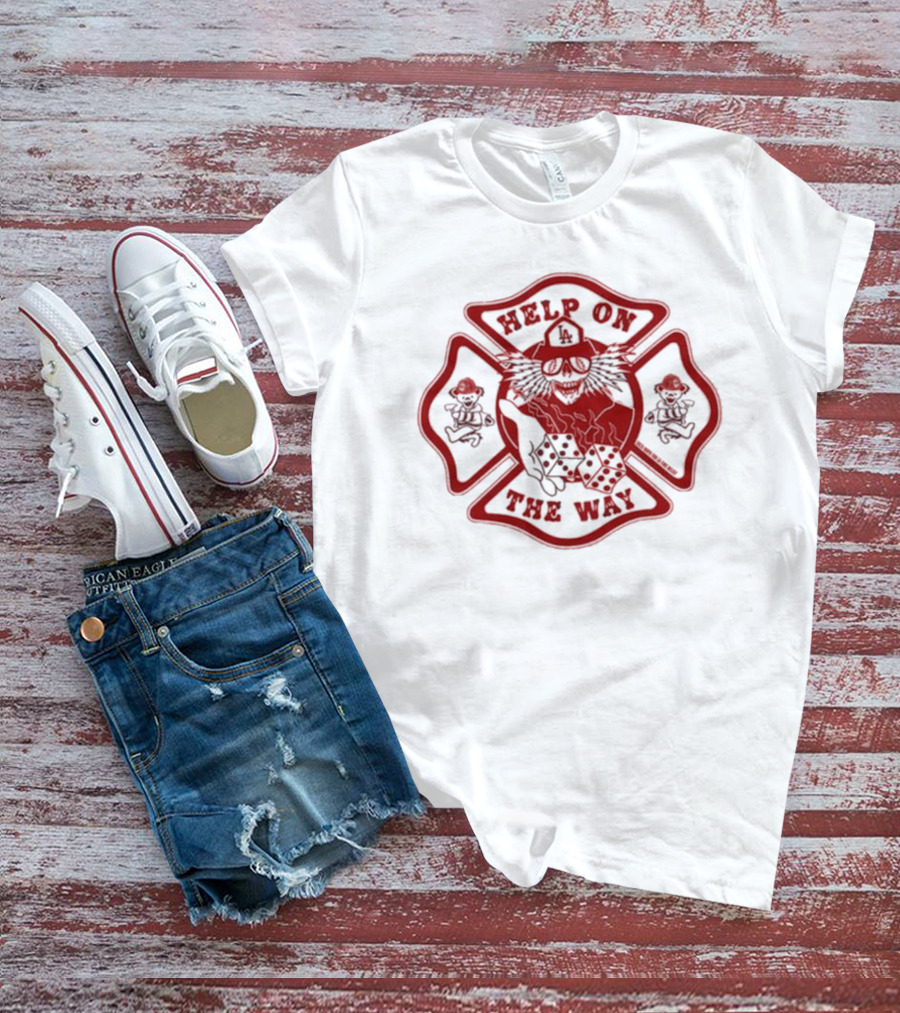 Help On The Way LA Firefighting Dice And Dancing Bears Emblem T-Shirt