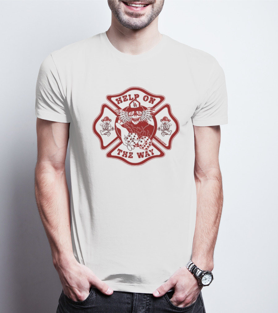 Help On The Way LA Firefighting Dice And Dancing Bears Emblem T-Shirt