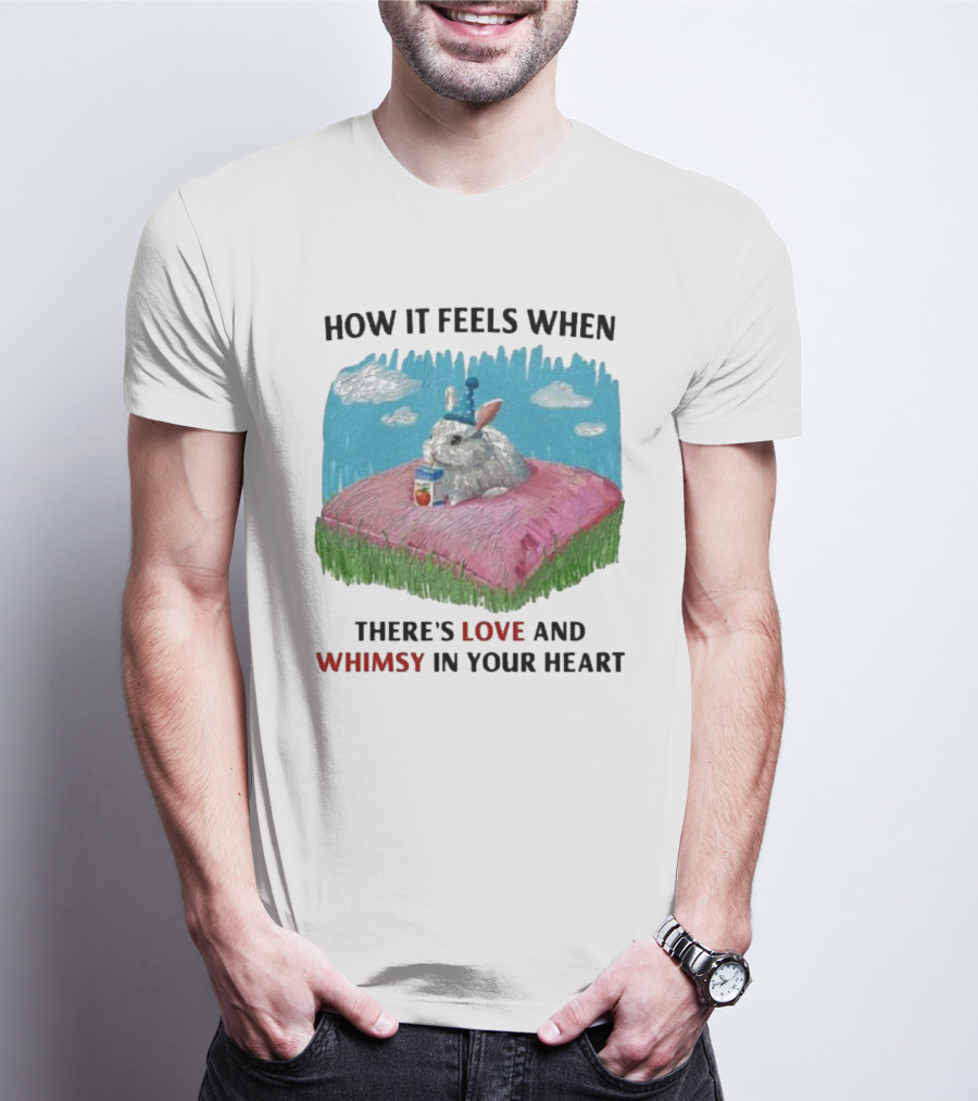 HOW IT FEELS WHEN THERE'S LOVE AND WHIMSY IN YOUR HEART With Rabbit On Pillow And Juice Box T-Shirt