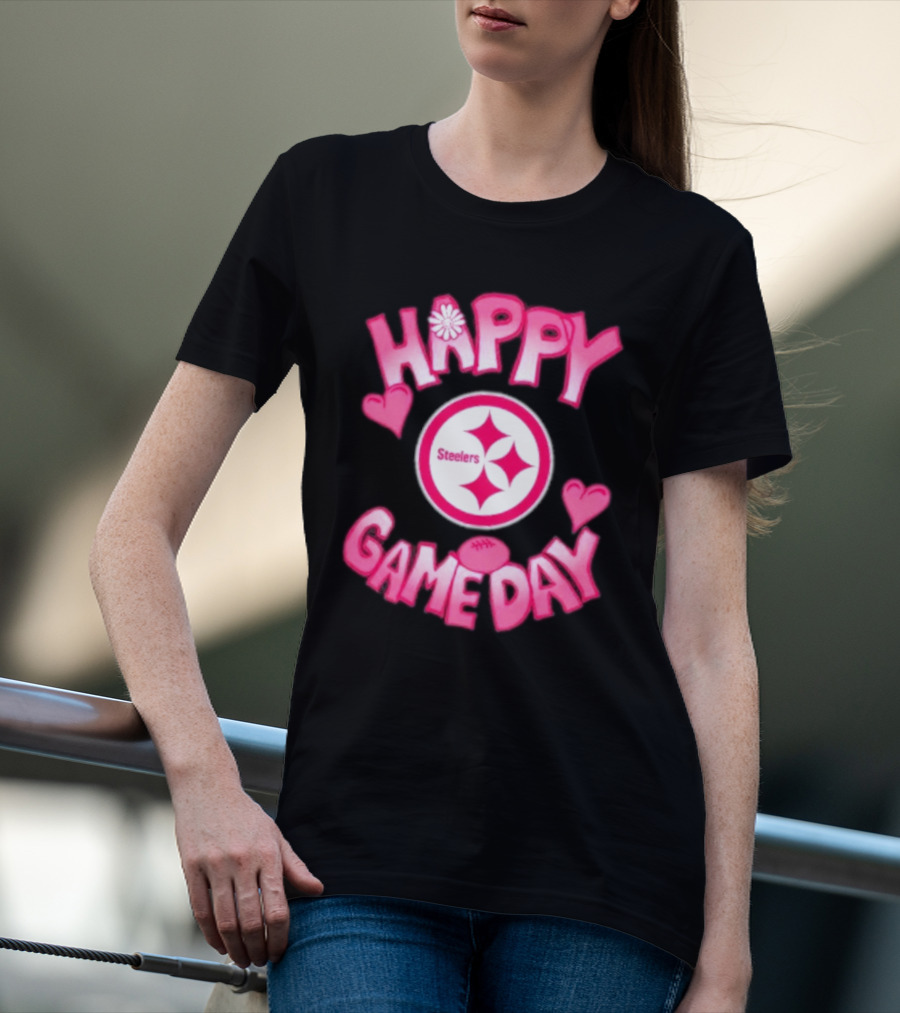 Valentine's Day Steelers Happy Gameday 2025 Hearts And Football T-Shirt