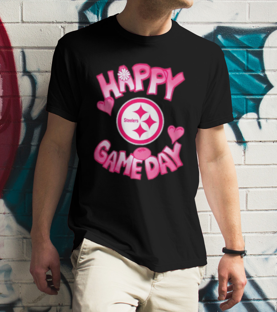 Valentine's Day Steelers Happy Gameday 2025 Hearts And Football T-Shirt