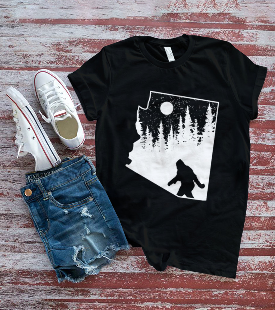 Bigfoot Arizona Pride Sasquatch Funny Arizona Map Forest Moon T-Shirt