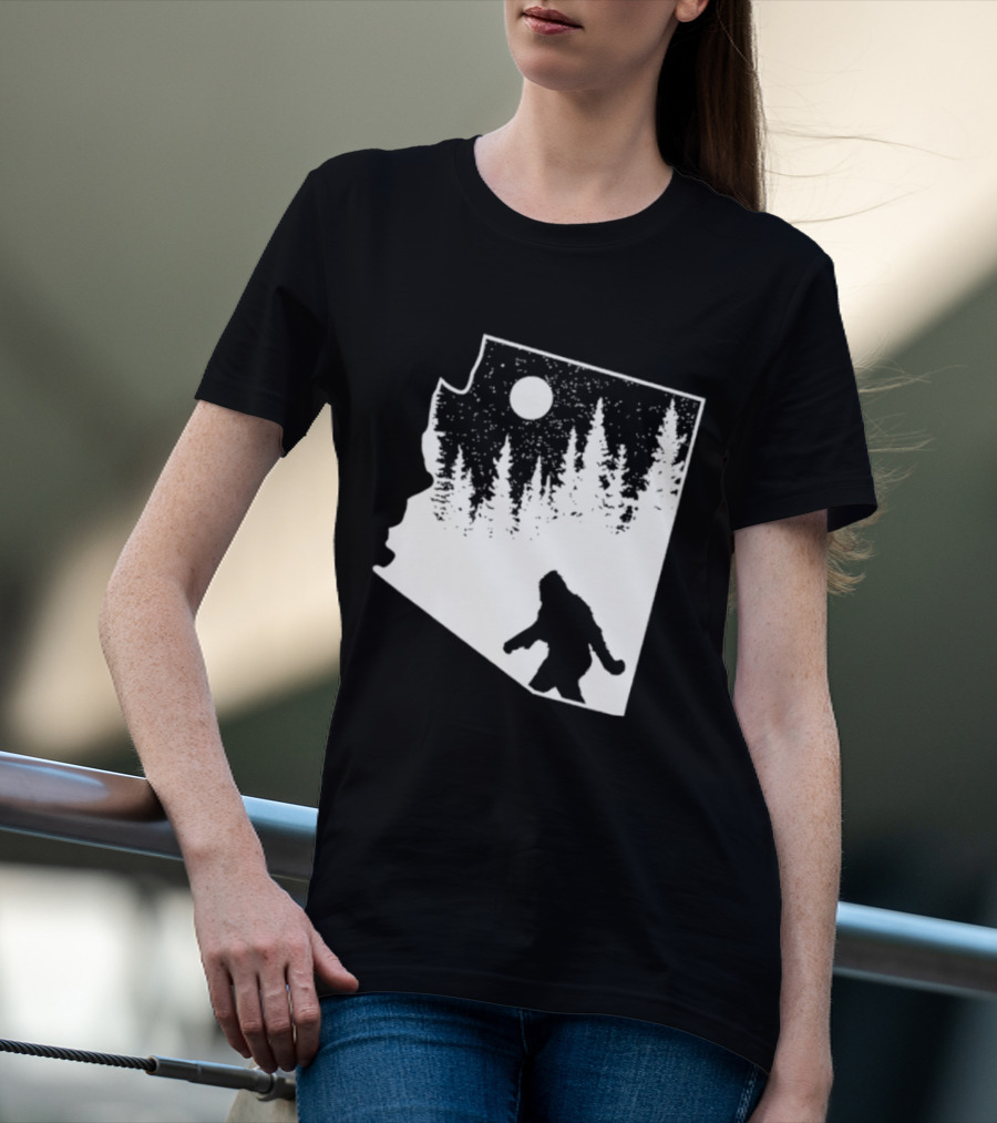 Bigfoot Arizona Pride Sasquatch Funny Arizona Map Forest Moon T-Shirt