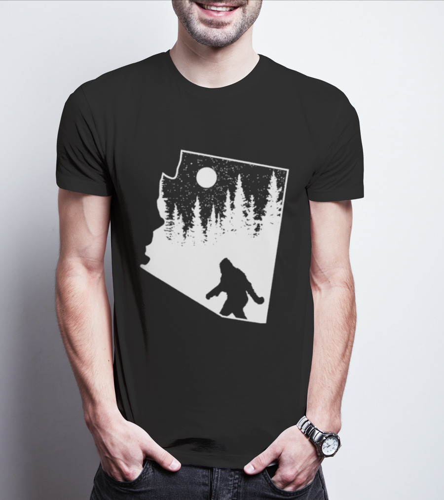 Bigfoot Arizona Pride Sasquatch Funny Arizona Map Forest Moon T-Shirt