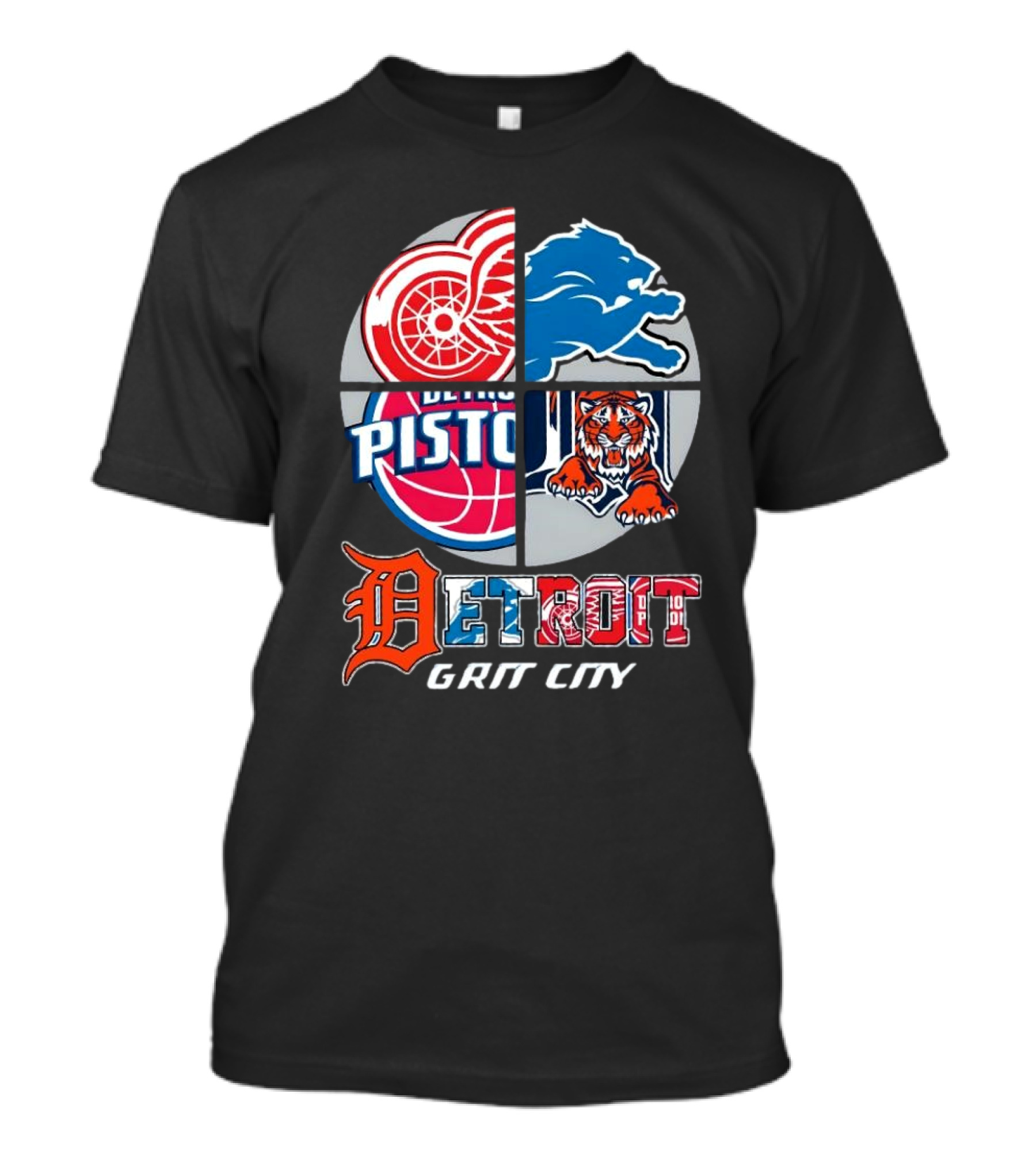 Detroit Grit City Red Wings Lions Pistons Tigers T-Shirt