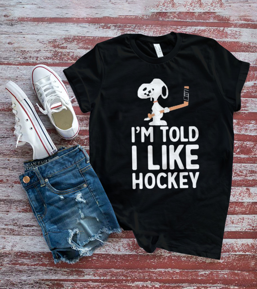 Snoopy I'm Told I Like Hockey Peanuts Comic Hockey Stick T-Shirt