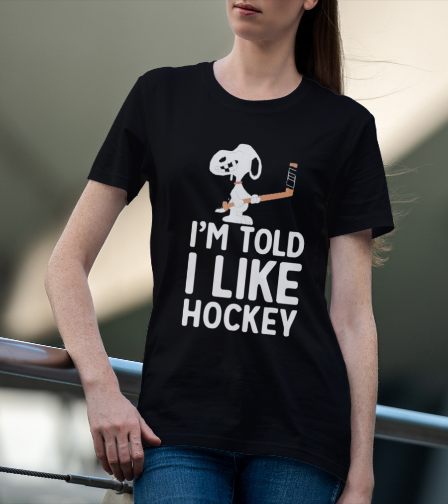 Snoopy I'm Told I Like Hockey Peanuts Comic Hockey Stick T-Shirt