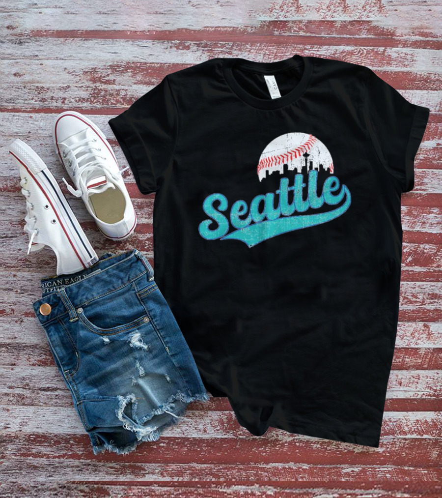 Seattle Vintage Skyline Retro Baseball T-Shirt