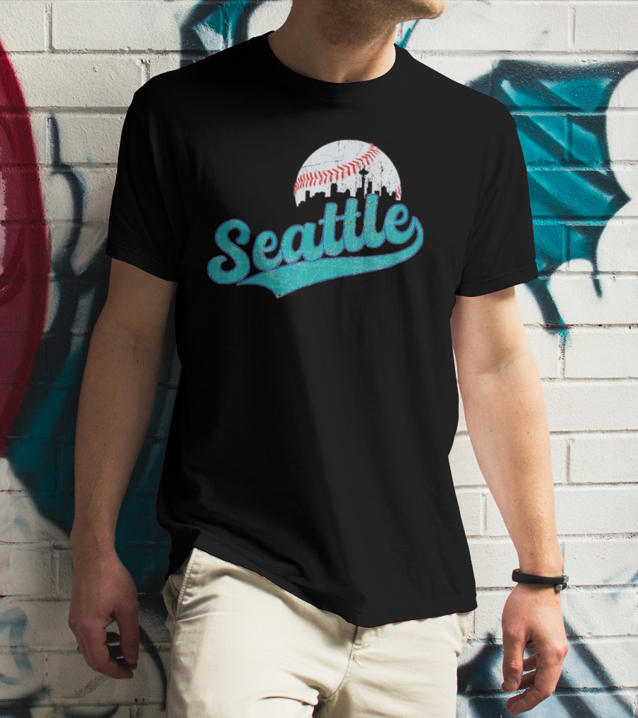 Seattle Vintage Skyline Retro Baseball T-Shirt