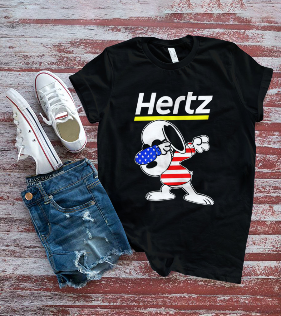 Hertz Snoopy Dabbing American Flag Pattern T-Shirt
