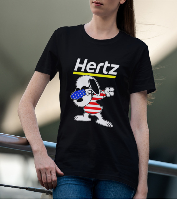 Hertz Snoopy Dabbing American Flag Pattern T-Shirt