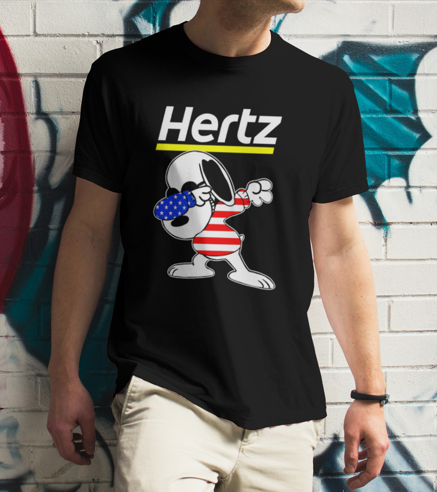 Hertz Snoopy Dabbing American Flag Pattern T-Shirt