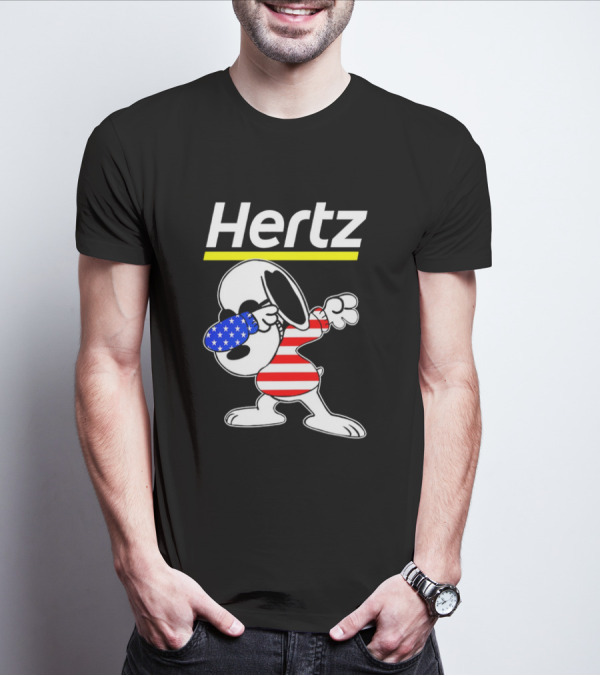 Hertz Snoopy Dabbing American Flag Pattern T-Shirt