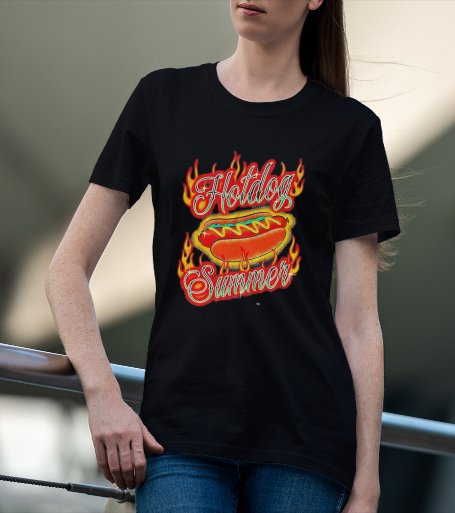 Hotdog Summer Flaming Hotdog Graphic With Fiery Flames T-Shirt
