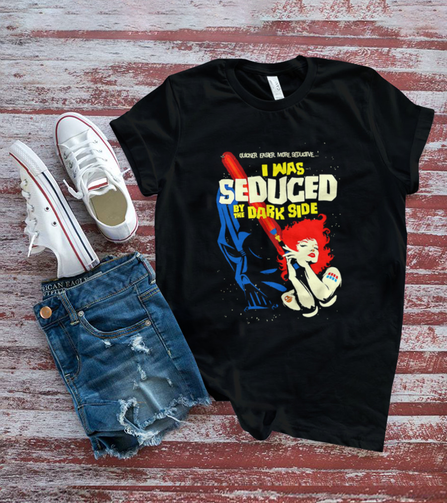 I Was Seduced By The Dark Side Cartoon Darth Vader And Redhead Woman T-Shirt