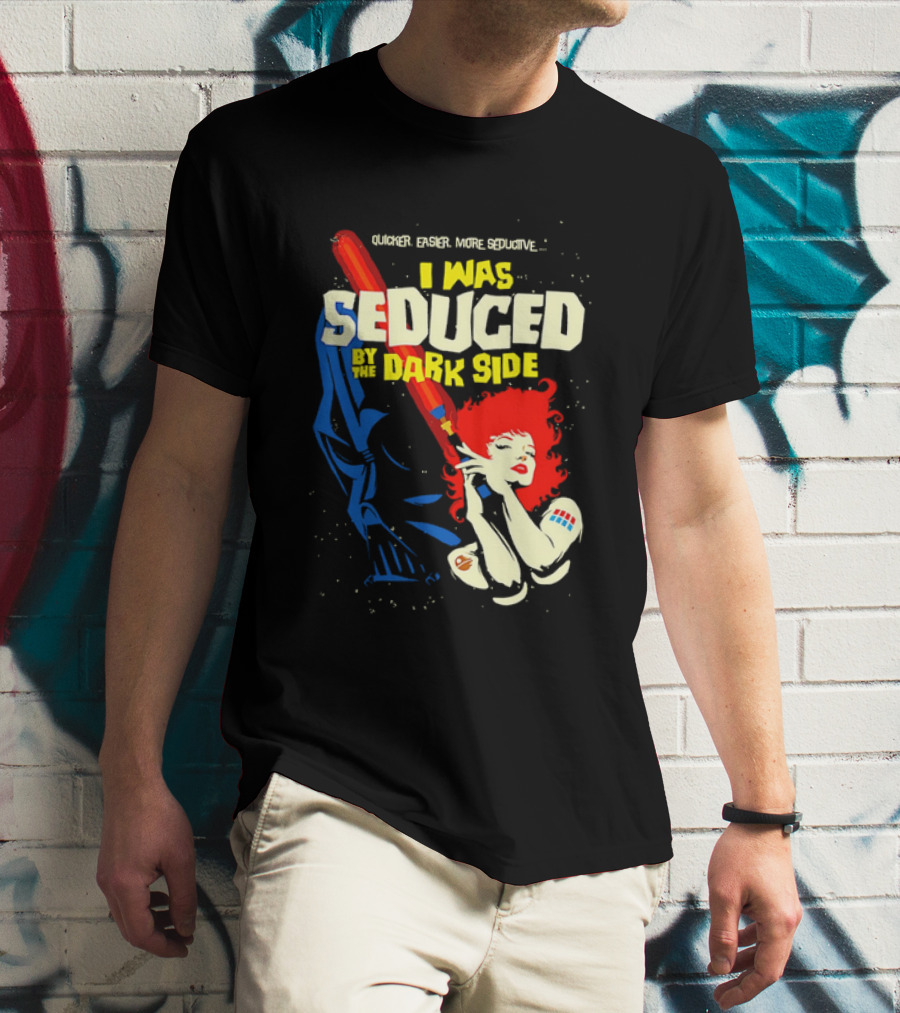I Was Seduced By The Dark Side Cartoon Darth Vader And Redhead Woman T-Shirt