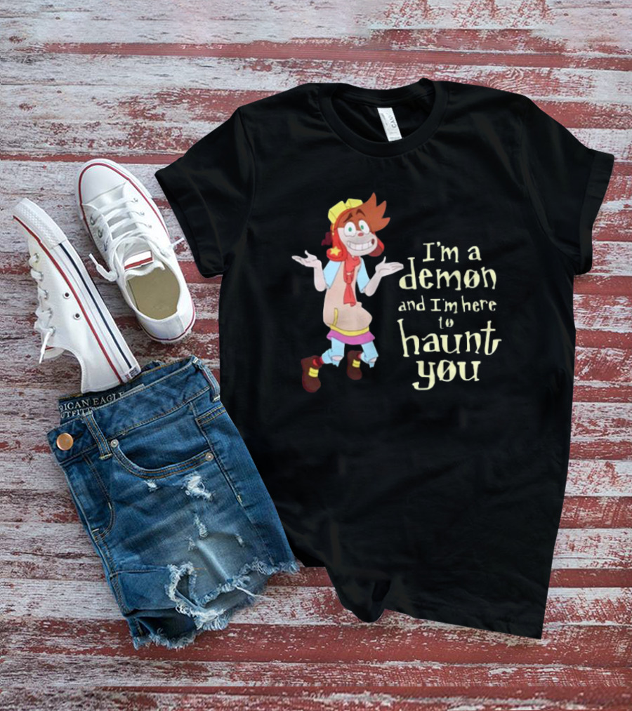I'm A Demon And I'm Here To Haunt You Whimsical Cartoon Character With Red Hair And Yellow Cap T-Shirt