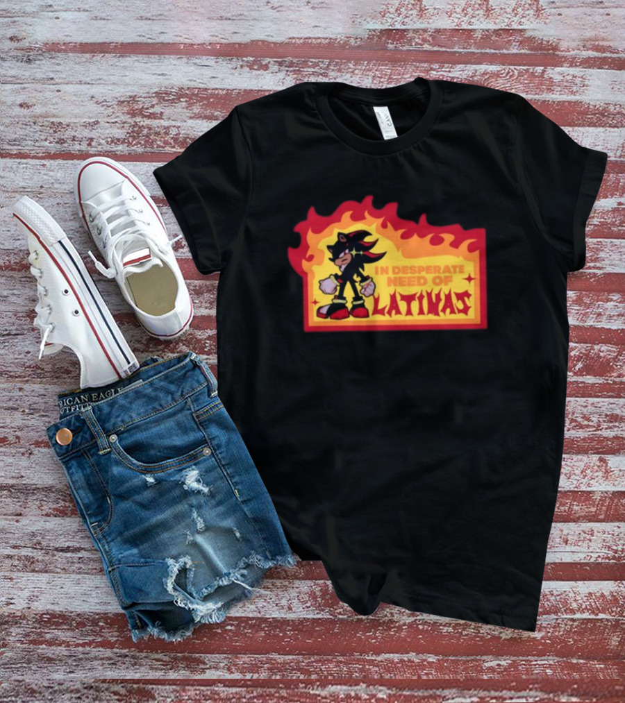 Shadow The Hedgehog In Desperate Need Of Latinas Flame Background T-Shirt