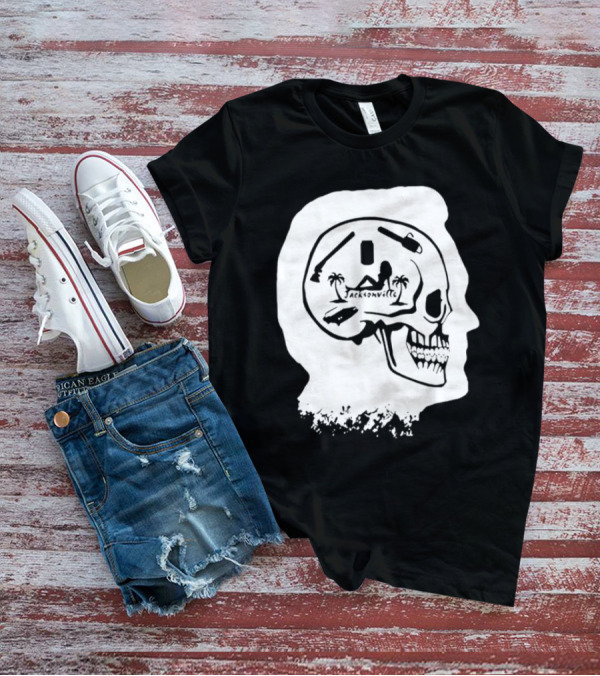 Jacksonville Skull With Palm Trees And Pyramid Inside Head Silhouette T-Shirt