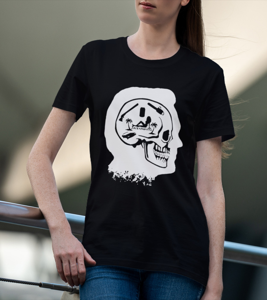 Jacksonville Skull With Palm Trees And Pyramid Inside Head Silhouette T-Shirt